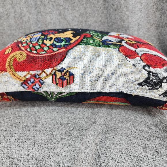 Christmas Tapestry Throw Pillow 16"x12" Blue Santa Sleigh Presents Ornaments Hol - Picture 7 of 12
